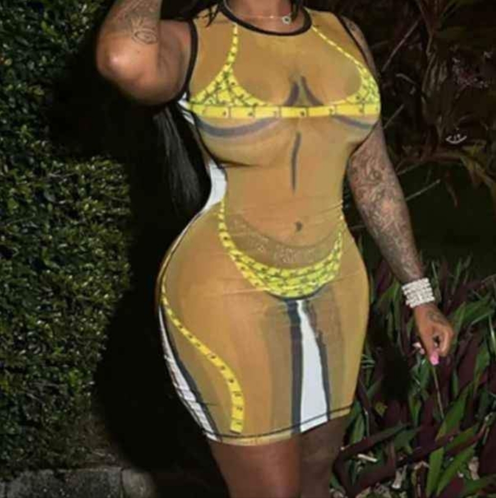 White & yellow sexy bikini bodycon silhouette mini dresses Women's Sizes S & M